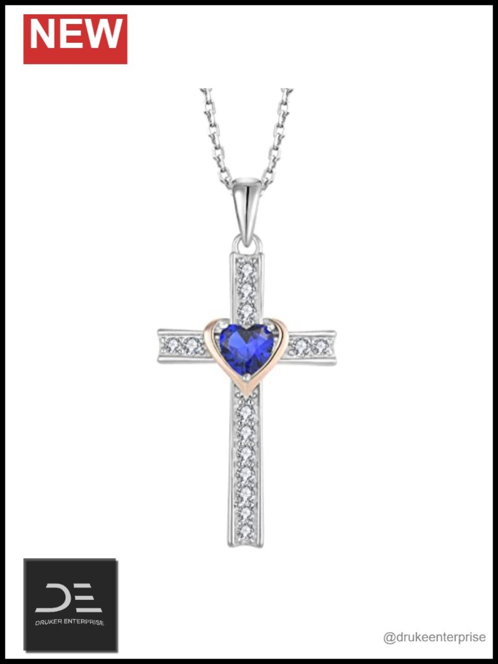 Sterling Silver Birthstone Cross Necklace Women 925 Pendant CZ